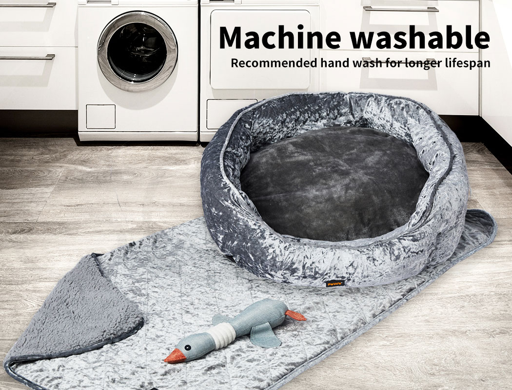 Pawz Dog Calming Beds Set Removable Cover Blanket With Puppy Chew Toy Grey Large - Picture 22 of 34