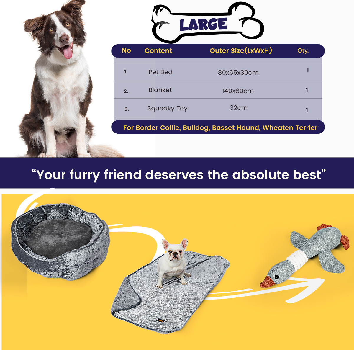 Pawz Dog Calming Beds Set Removable Cover Blanket With Puppy Chew Toy Grey Large - Picture 13 of 34