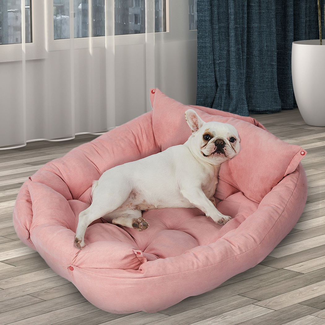 PaWz Pet Bed 2 Way Use Dog Cat Soft Warm Calming Mat Sleeping Kennel Sofa Pink S