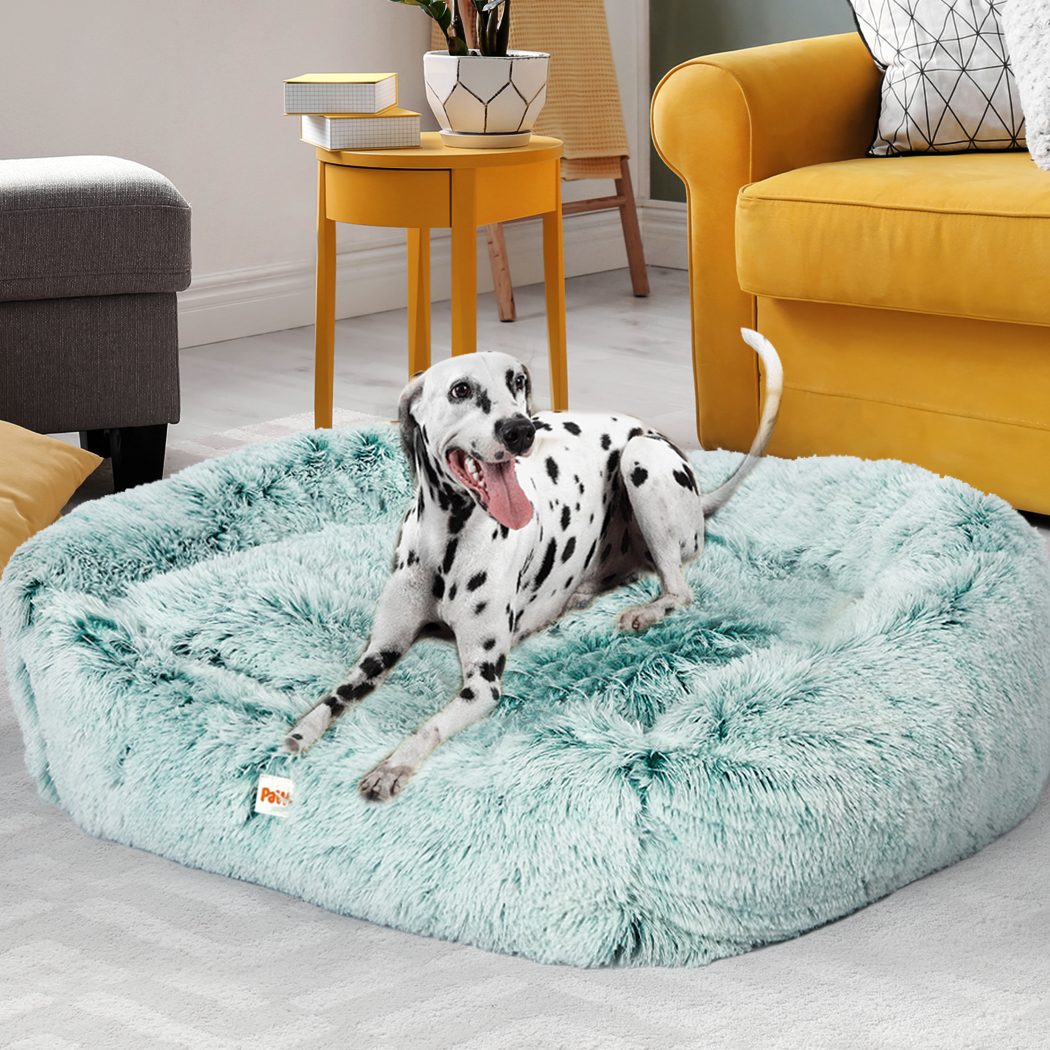 Dog Calming Bed Warm Soft Plush Comfy Sleeping Kennel Cave Memory Foam Teal L