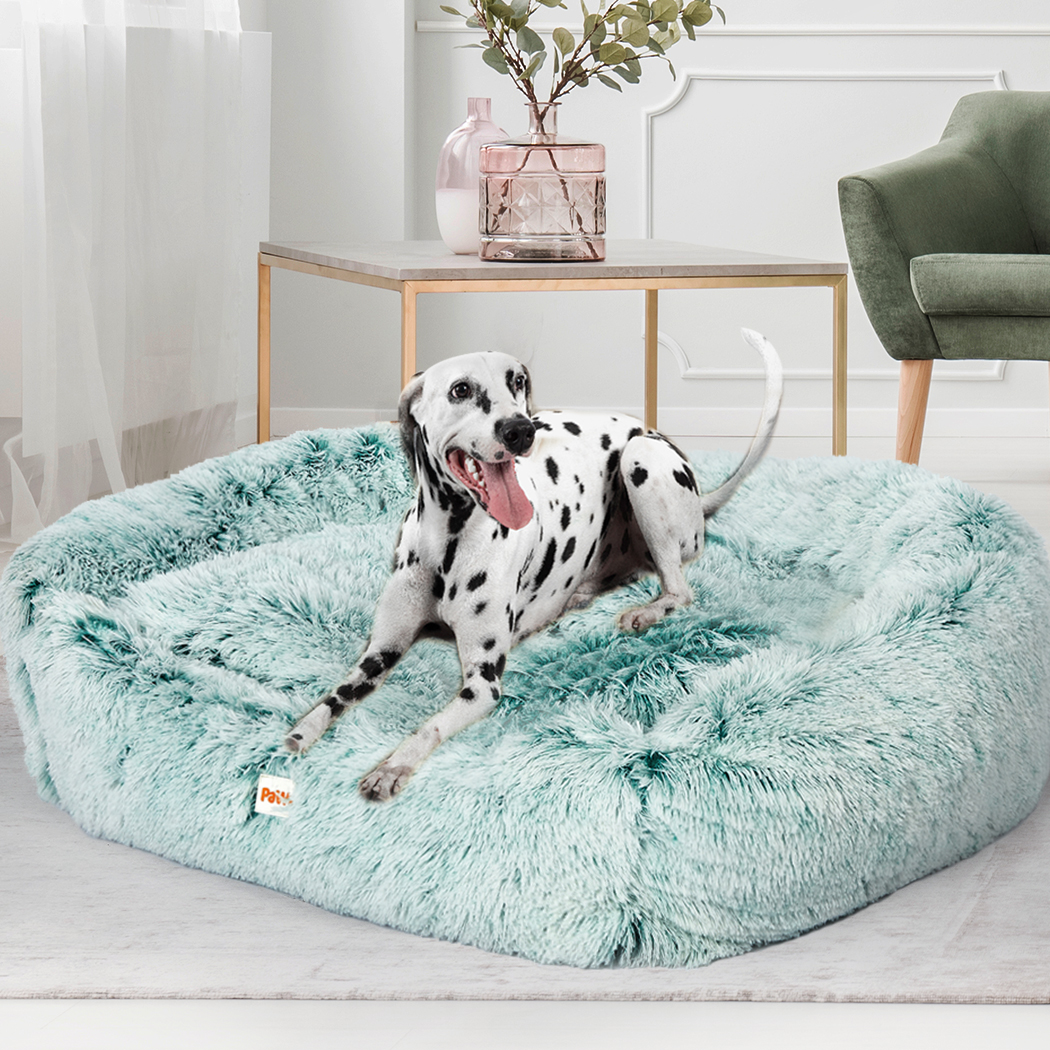 Dog Calming Bed Warm Soft Plush Comfy Sleeping Kennel Cave Memory Foam Teal L
