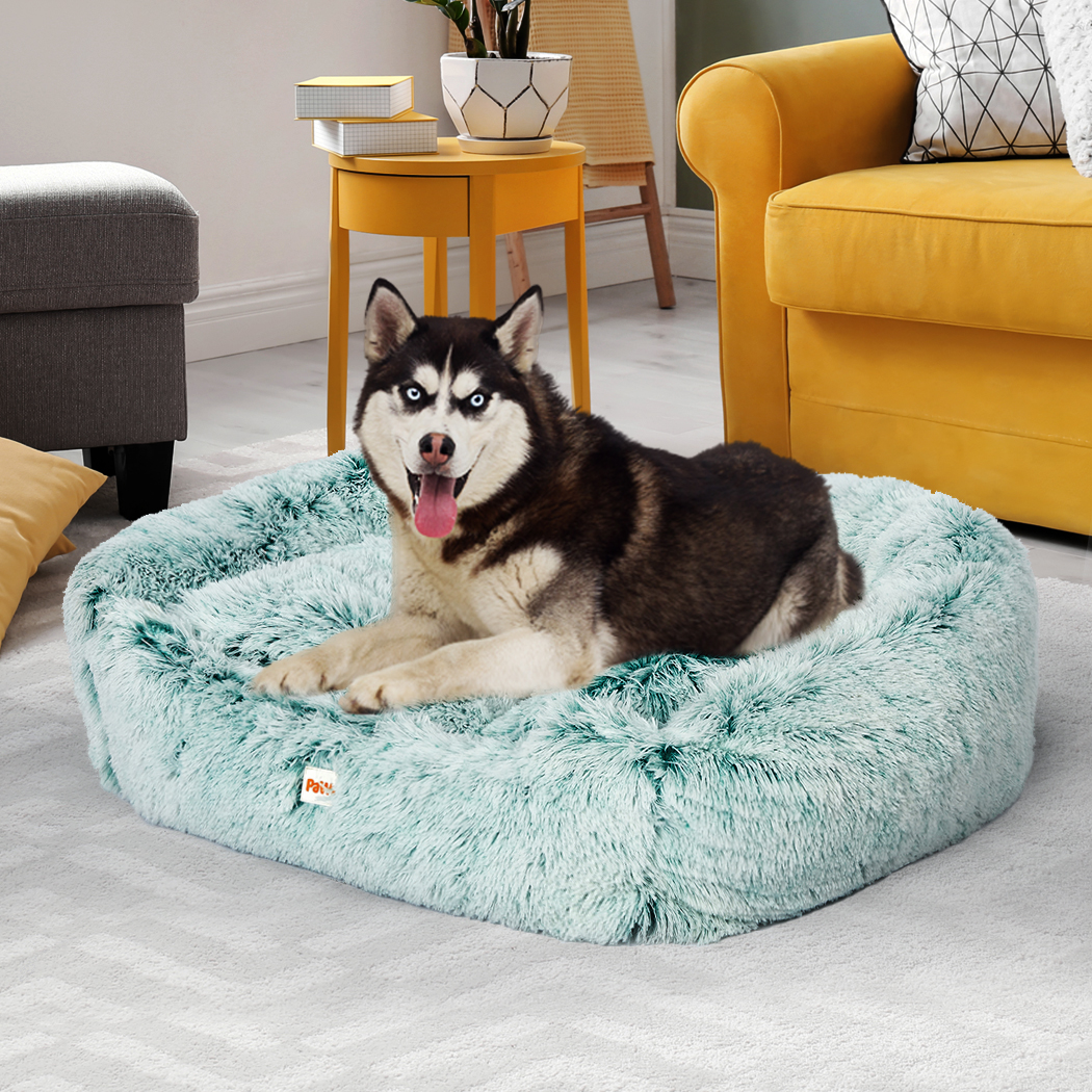 Dog Calming Bed Warm Soft Plush Comfy Sleeping Kennel Cave Memory Foam Teal M