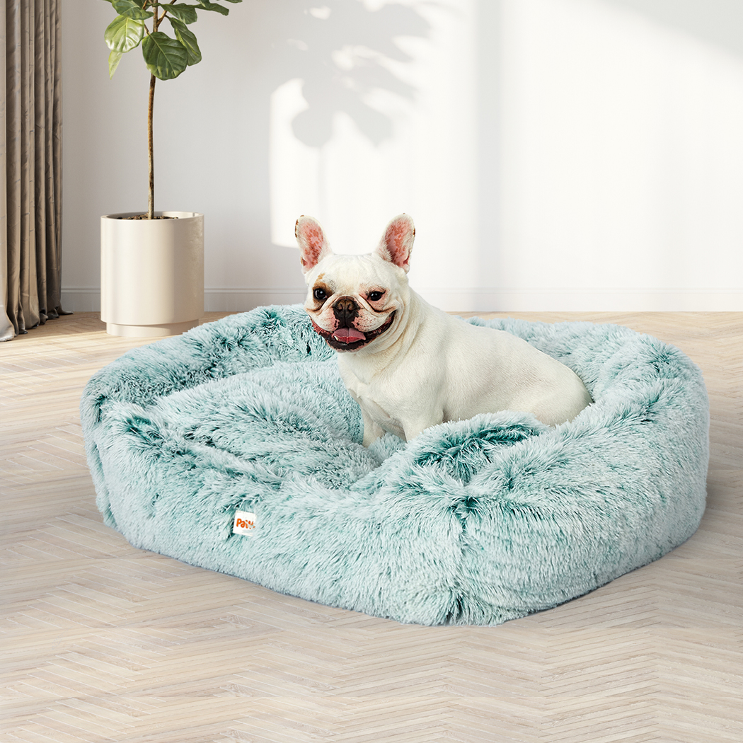 PaWz Pet Bed Cat Dog Donut Nest Calming Mat Soft Plush Kennel Teal S