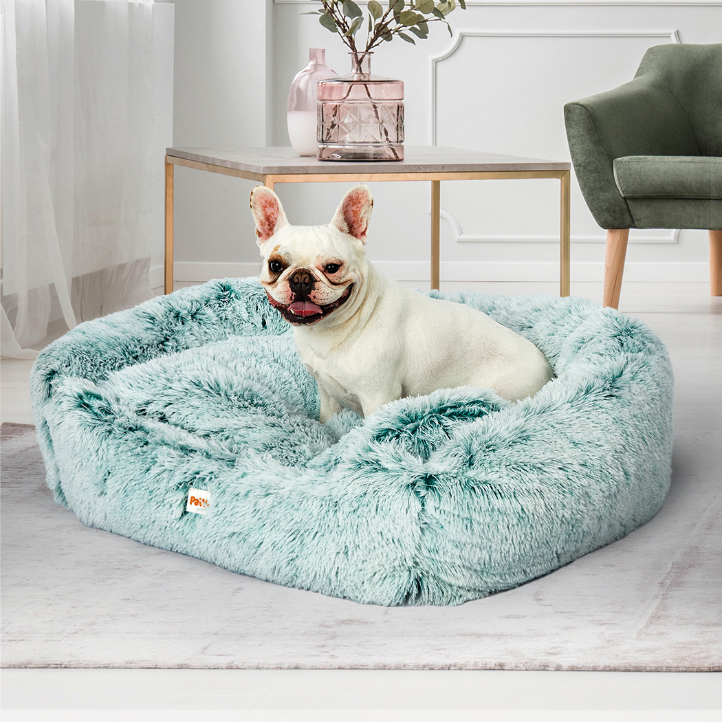PaWz Pet Bed Cat Dog Donut Nest Calming Mat Soft Plush Kennel Teal S