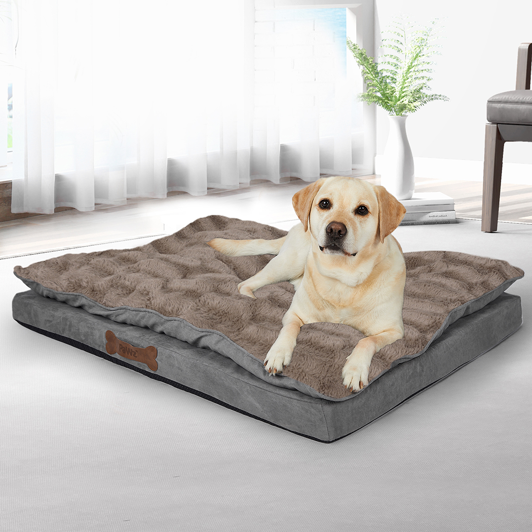 PaWz Dog Calming Bed Warm Soft Plush Comfy Sleeping Memory Foam Mattress Khaki M