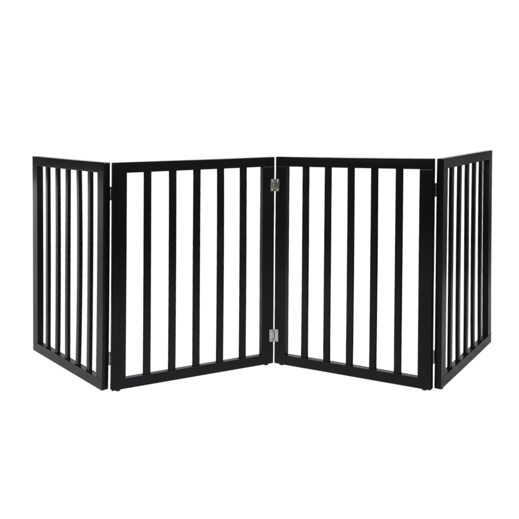 TopSellers-Wooden Pet Gate Dog Fence Black - 4 Panels  Easy Fold Storage