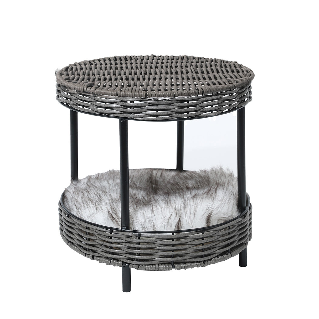 TopSellers-Rattan Cat Bed - Wicker Elevated 38cm with Soft Cushion Decor