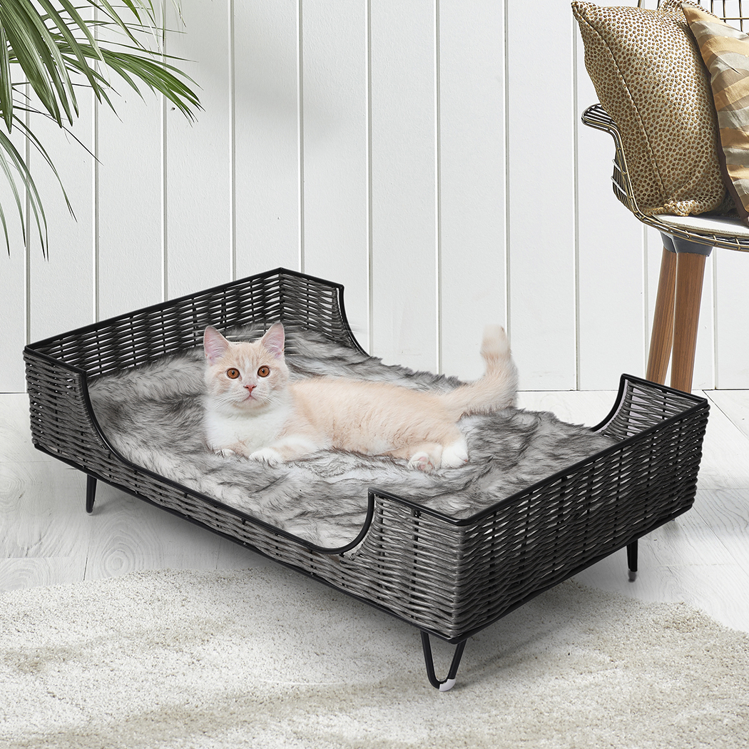 PaWz Elevated Pet Bed Dog Puppy Cat Rattan Raised Kennel Weave Basketd Large