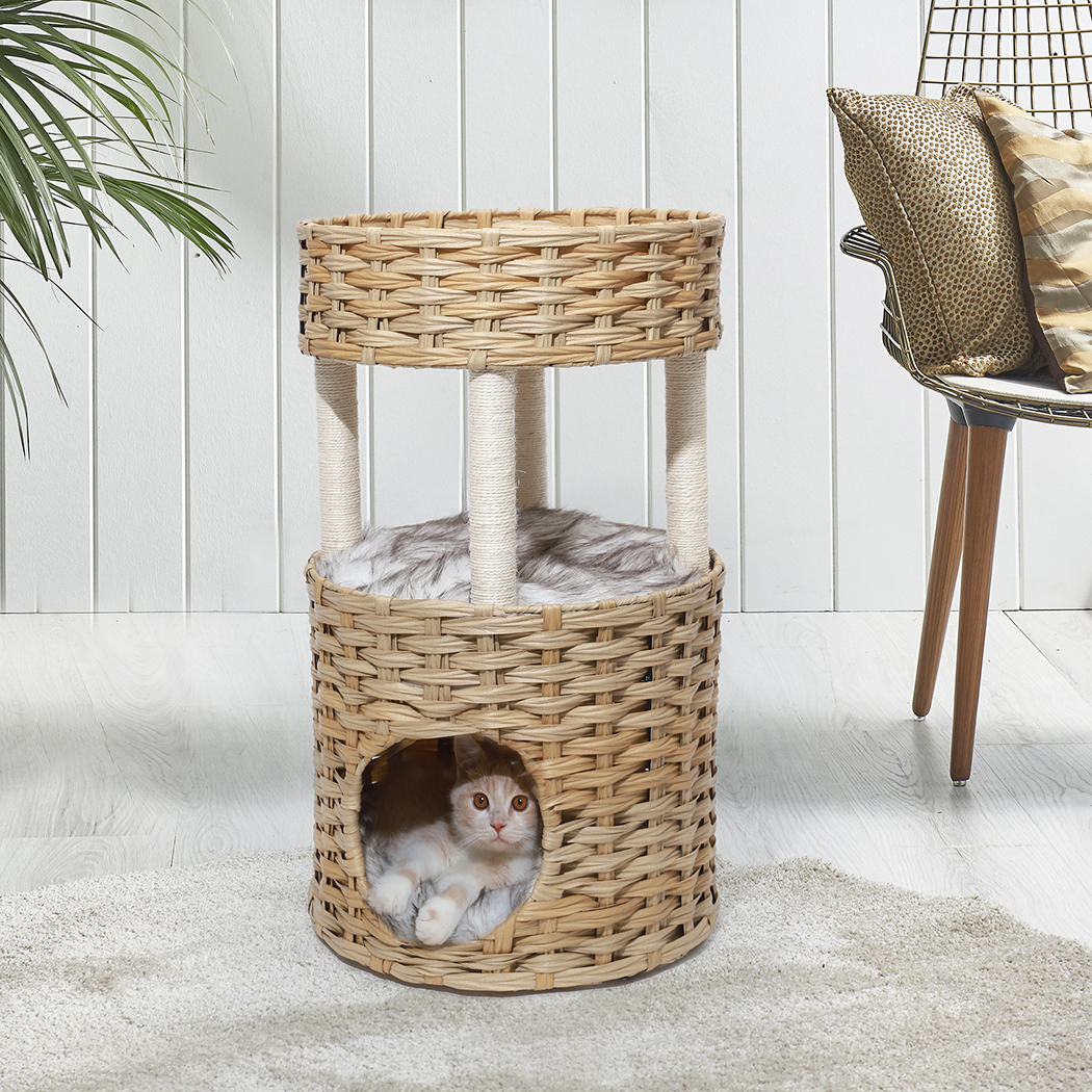 PaWz Rattan Cat Bed Nest Hand Woven Washable Kitty Interactive House Dome Wicker
