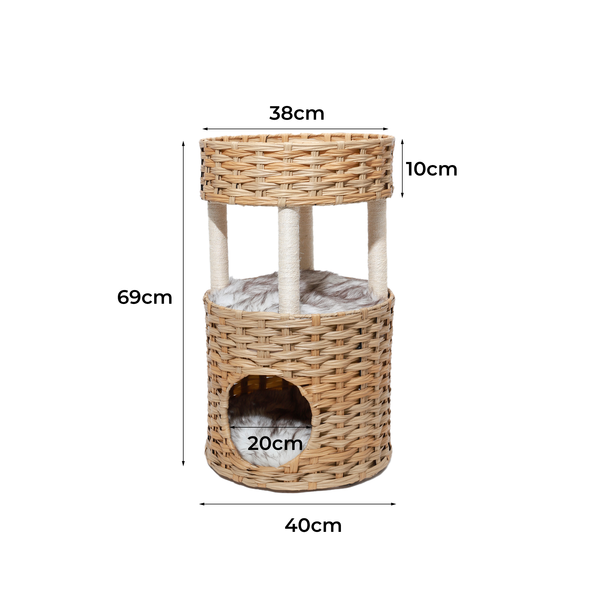 PaWz Rattan Cat Bed Nest Hand Woven Washable Kitty Interactive House Dome Wicker