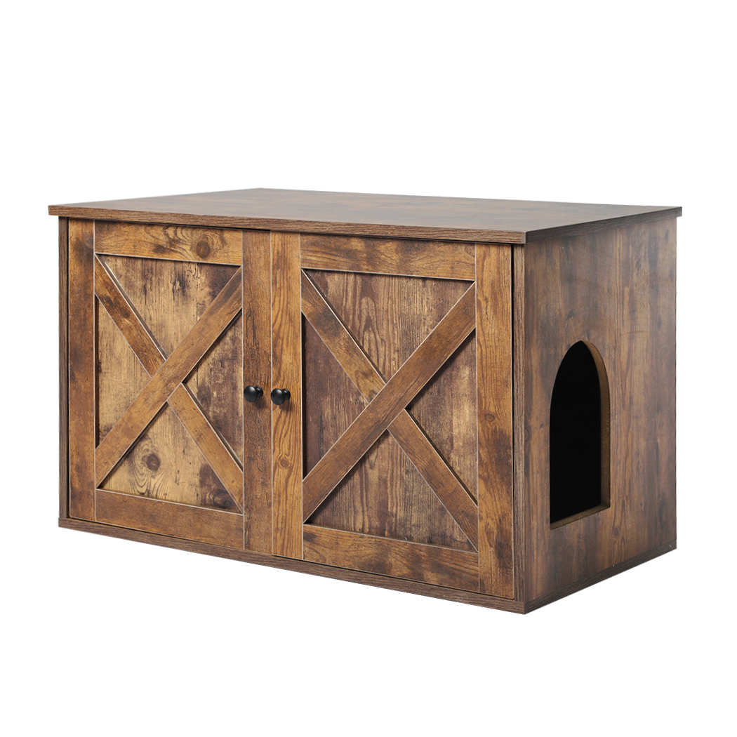 TopSellers-Rustic Brown Cat Litter Box Enclosure - Stylish 3 in 1 Furniture