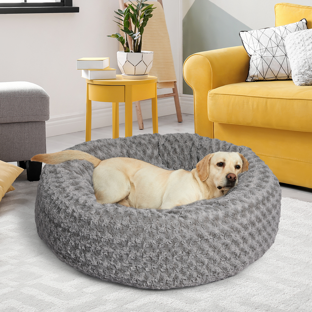 PaWz Calming Dog Bed Warm Soft Plush Sofa Pet Cat Cave Washable Portable Grey L