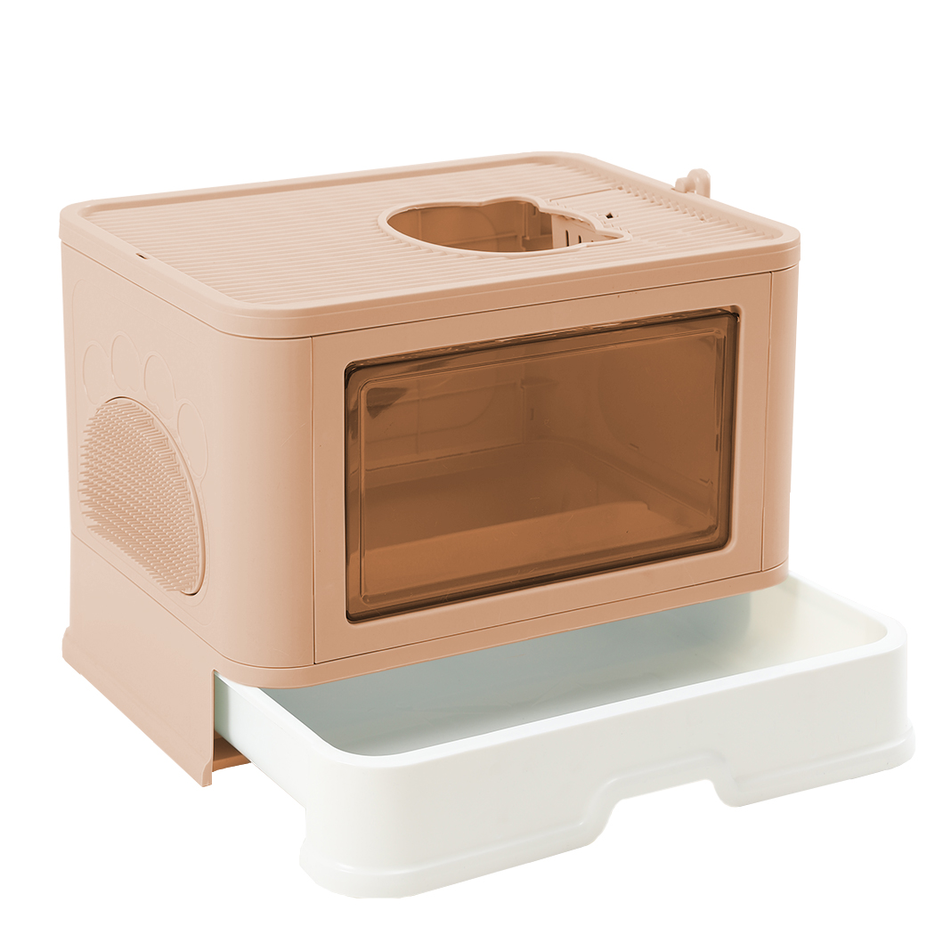 TopSellers-Foldable Cat Litter Box - Enclosed Pink for Easy Clean Privacy