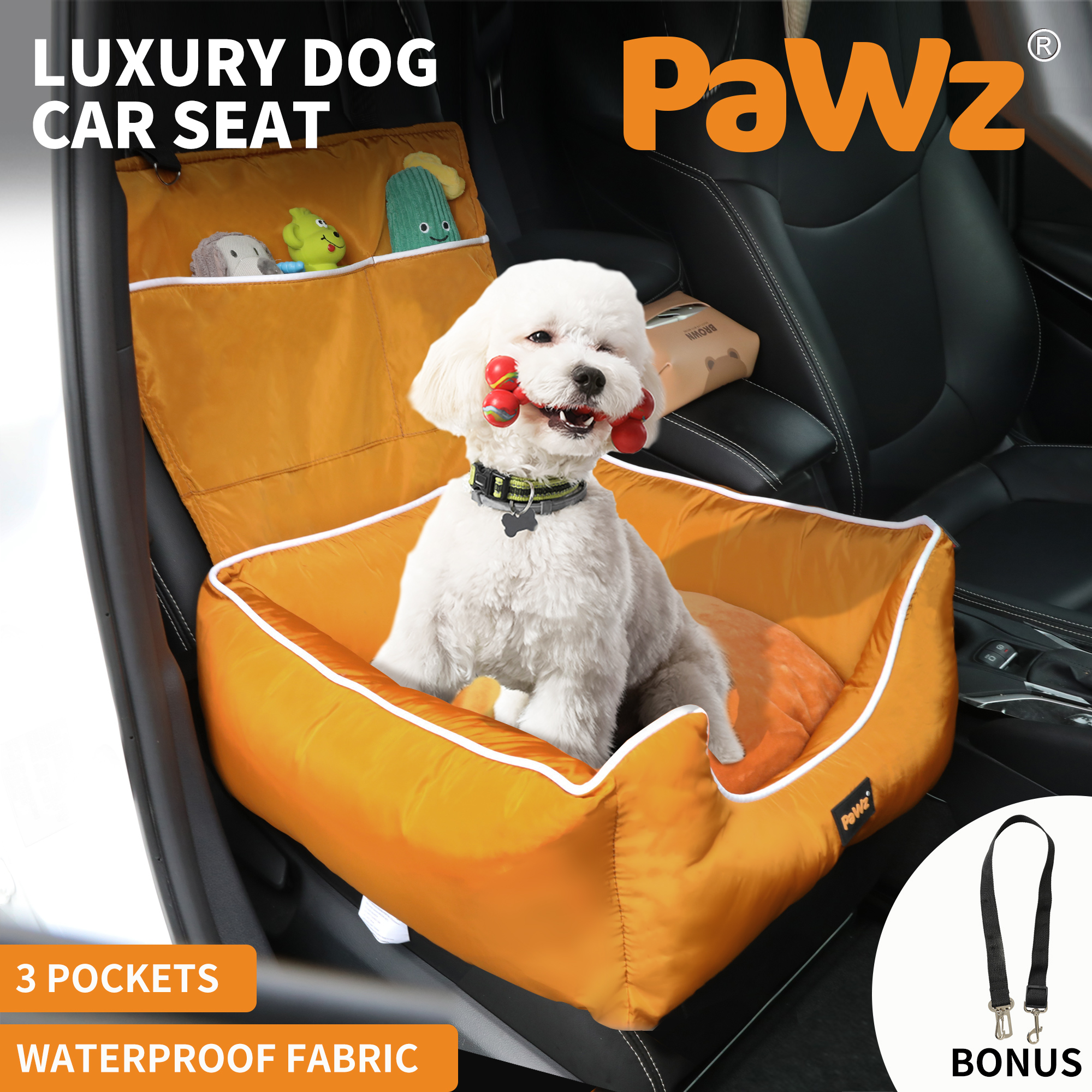 Pawz Pet Car Seat Dog Travel Safety Backrest Waterproof Removable Washable Bed - Picture 25 of 34
