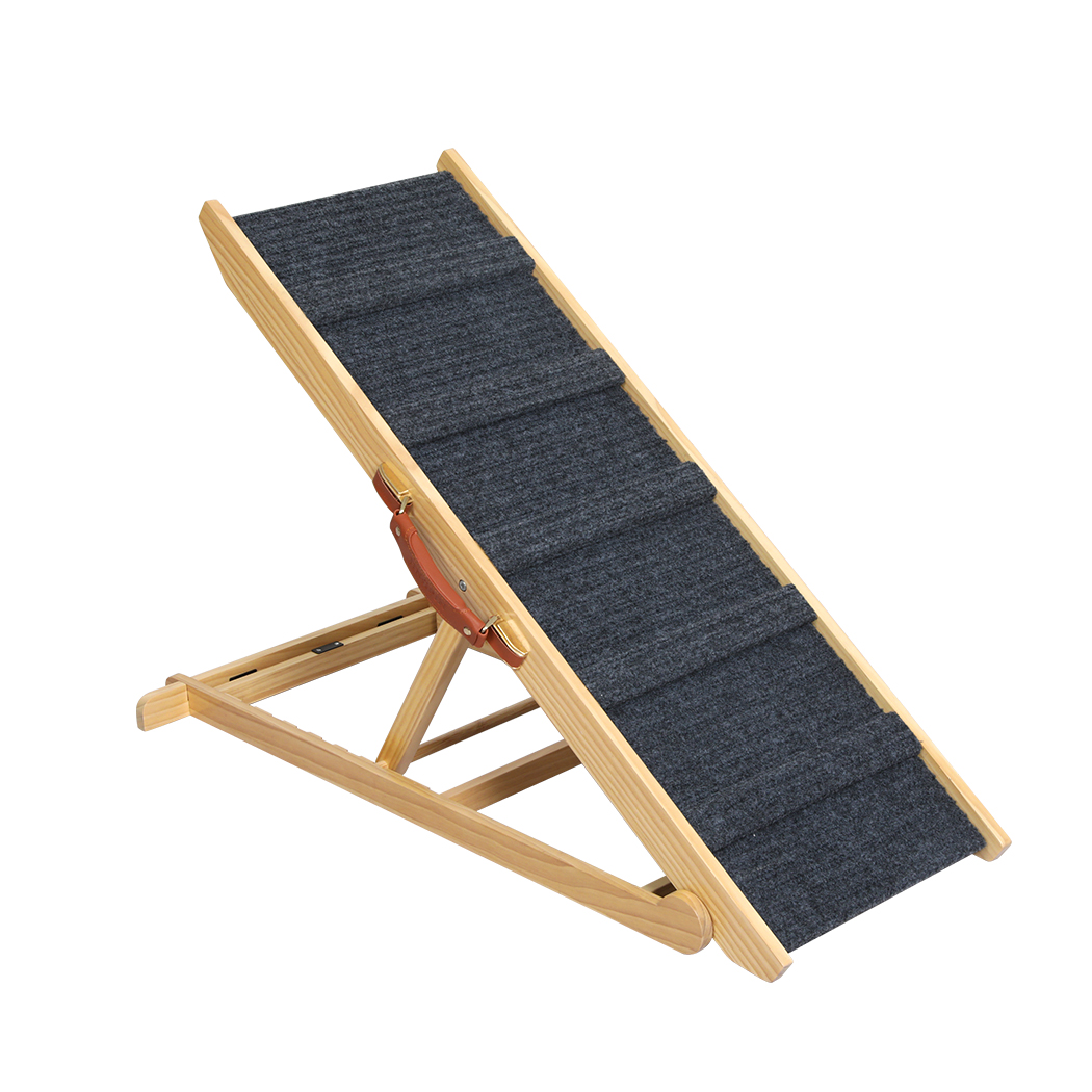 TopSellers-Adjustable Height Pet Ramp Wood Greige - 5 Levels Non-Slip