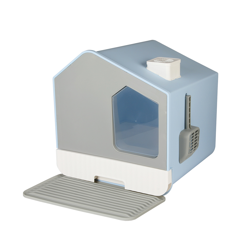 TopSellers-Fully Enclosed Cat Litter Box - Blue  44x40x45cm  Easy Clean