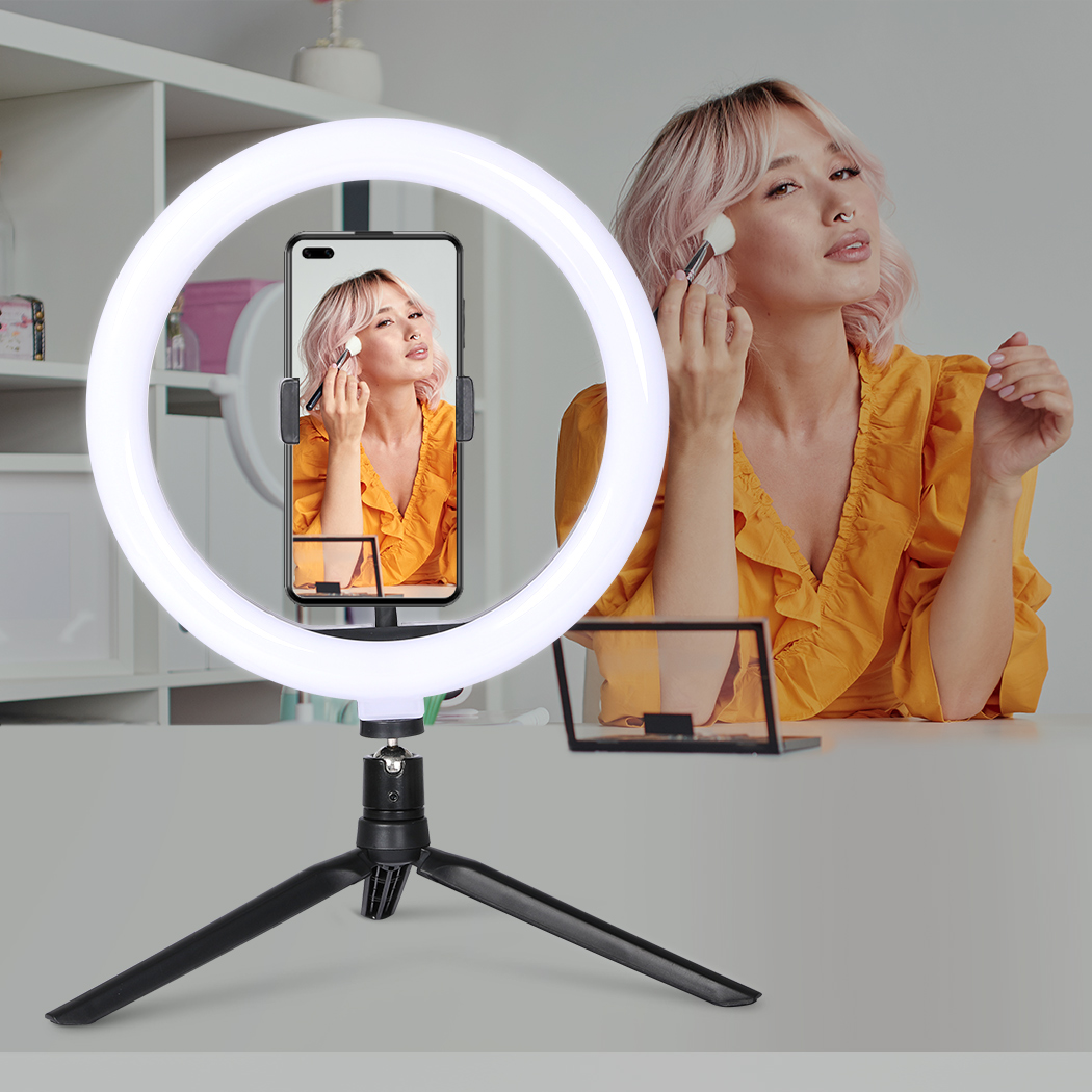 LED Ring Light with Tripod Stand Phone Holder Dimmable Studio Photo Makeup Lamp
