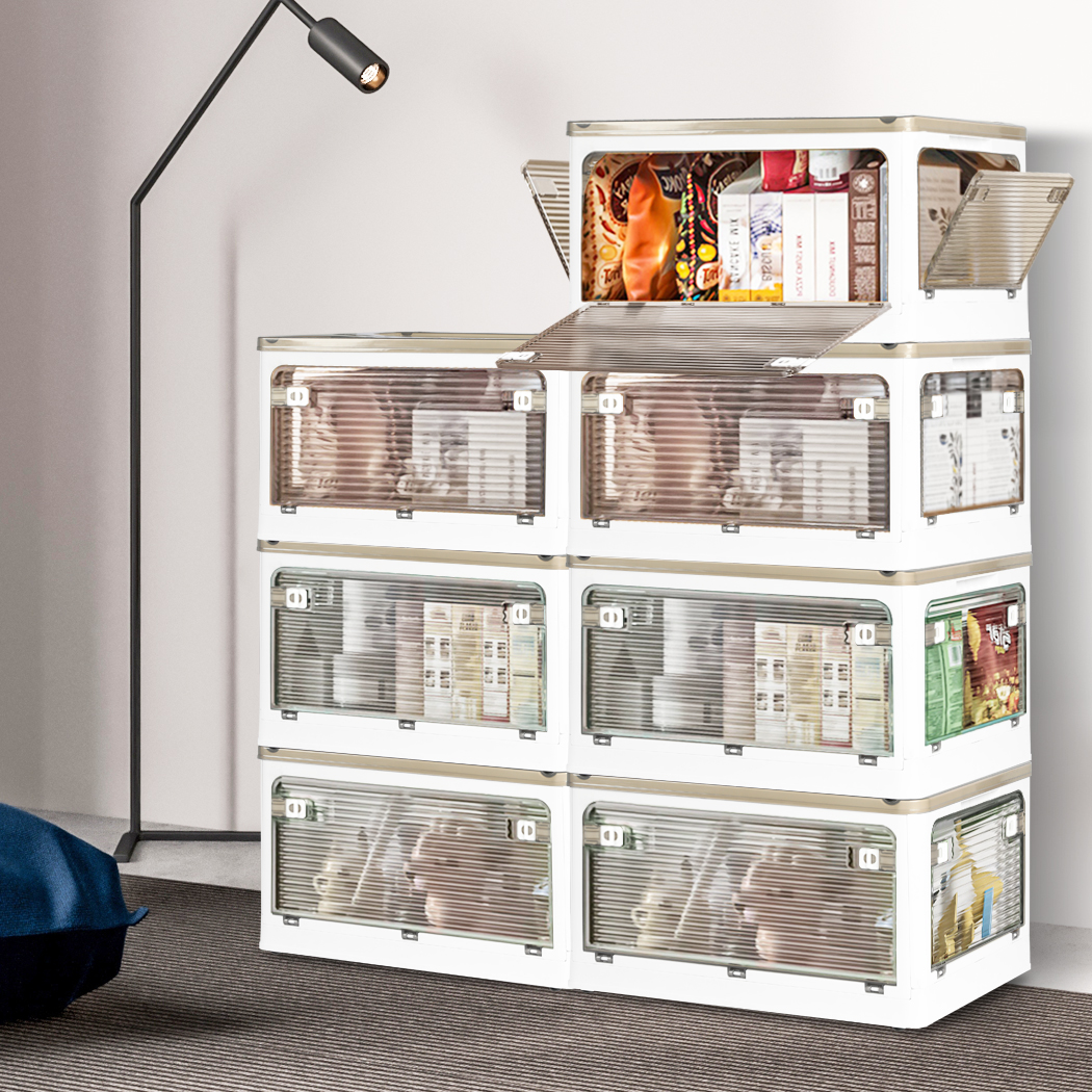 Foldable Storage Containers Stackable 5 Sides Open Organizer Boxes Transparent - Picture 37 of 119