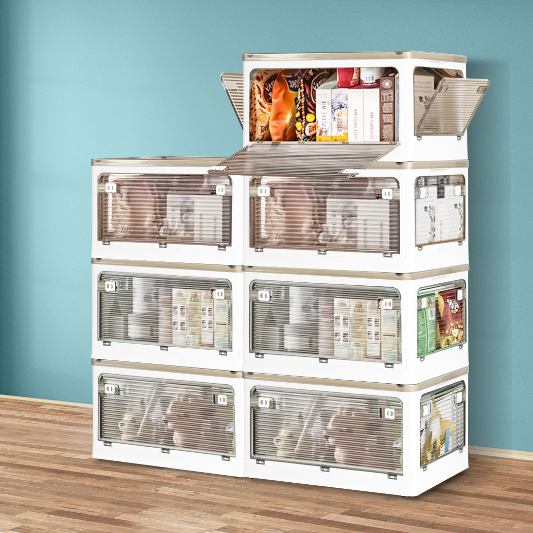 Stacked Storage Box Stackable Bin Organiser Foldable 5 Lid Wheels Large Capacity - Picture 36 of 119