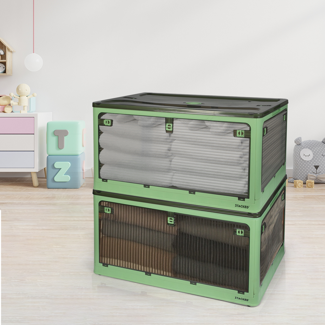 Foldable Storage Containers Stackable 5 Sides Open Organizer Boxes Transparent - Picture 13 of 119