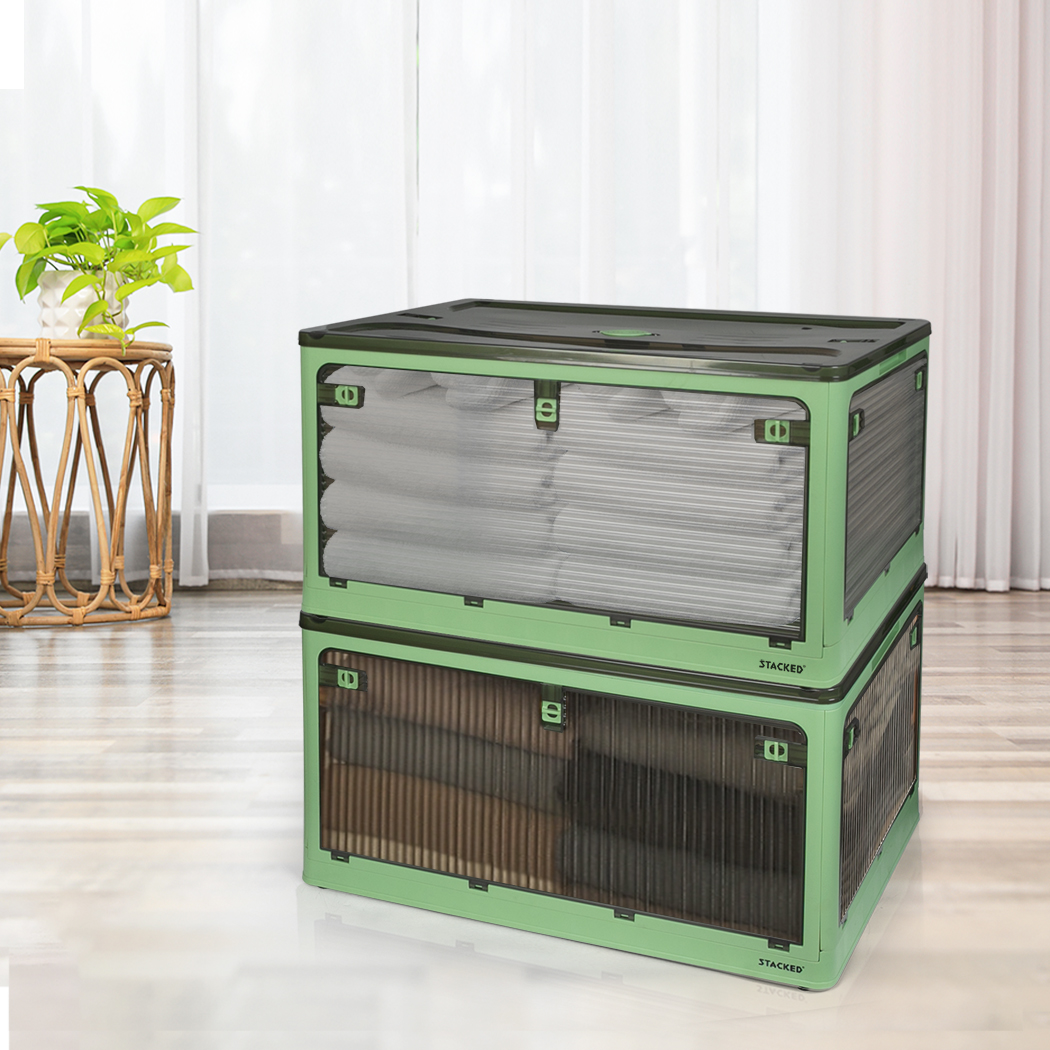 Stacked Storage Box Stackable Bin Organiser Foldable 5 Lid Wheels Large Capacity - Picture 12 of 119