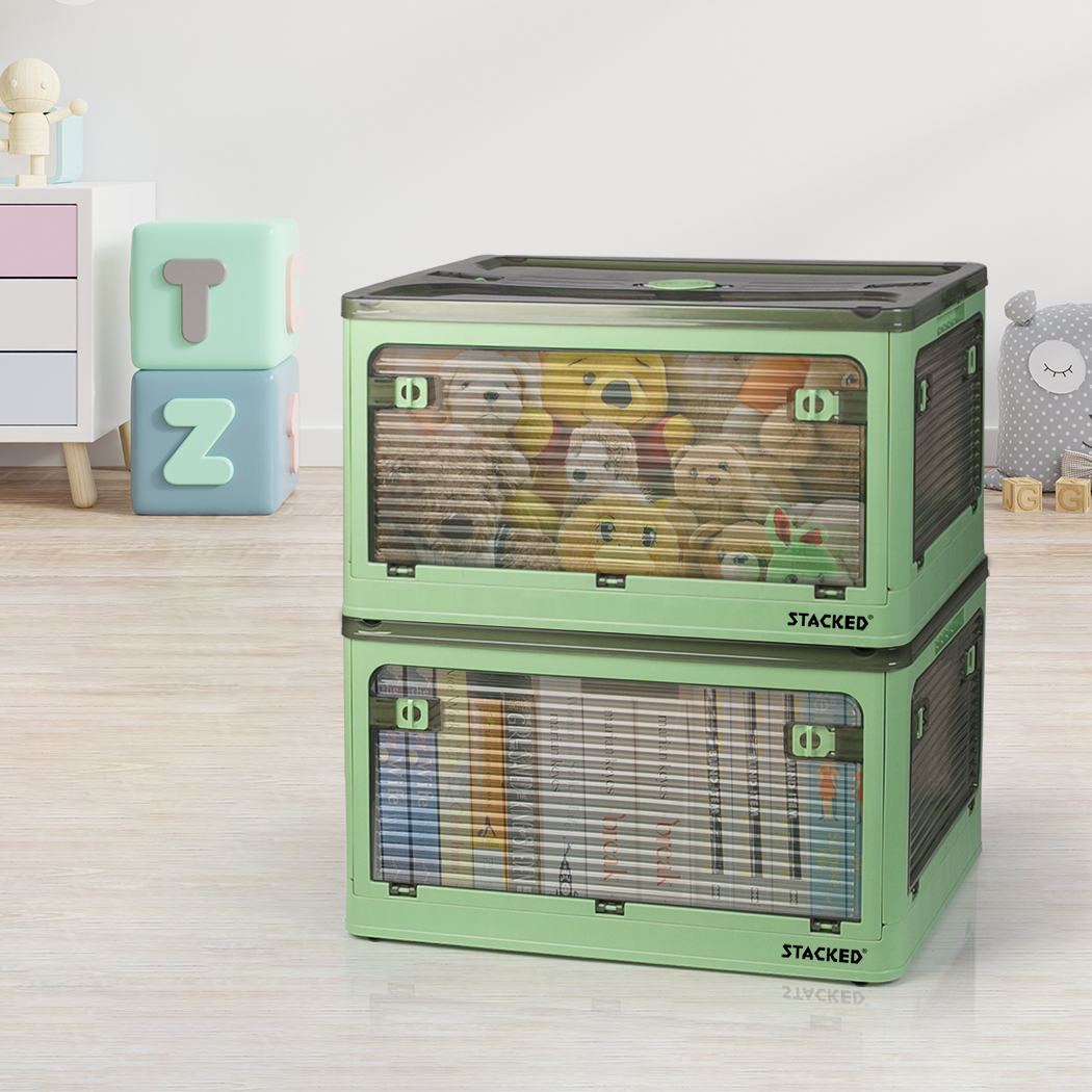 Foldable Storage Containers Stackable 5 Sides Open Organizer Boxes Transparent - Picture 84 of 119