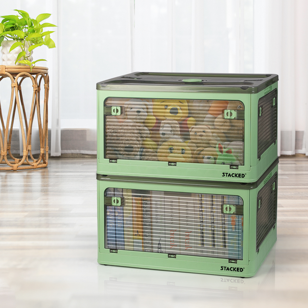 Stacked Storage Box Stackable Bin Organiser Foldable 5 Lid Wheels Large Capacity - Picture 84 of 119