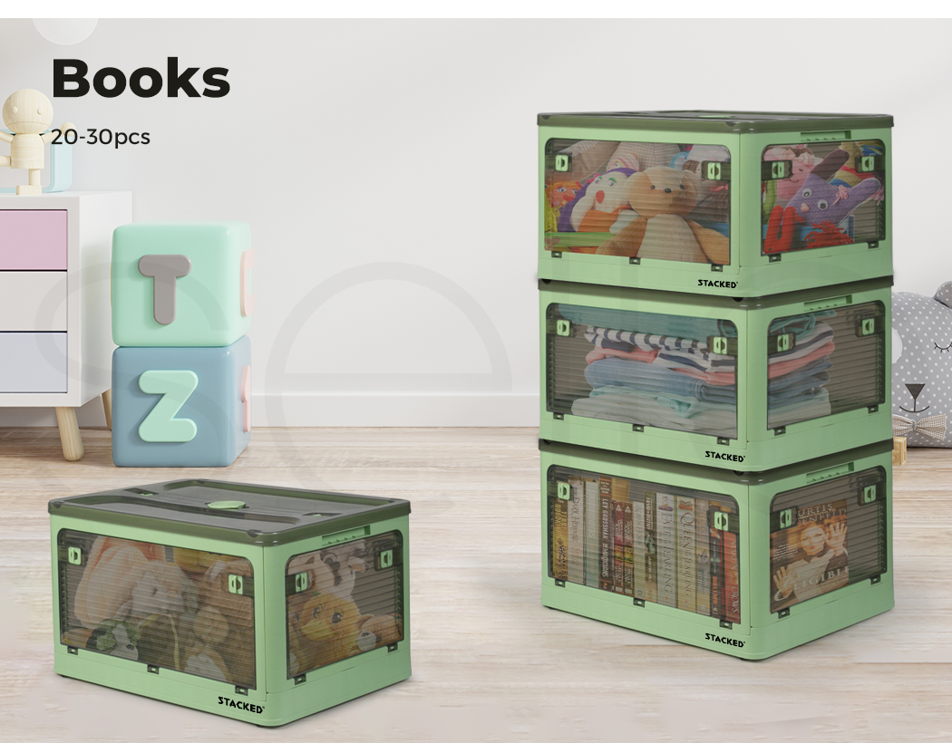 Foldable Storage Containers Stackable 5 Sides Open Organizer Boxes Transparent - Picture 87 of 119