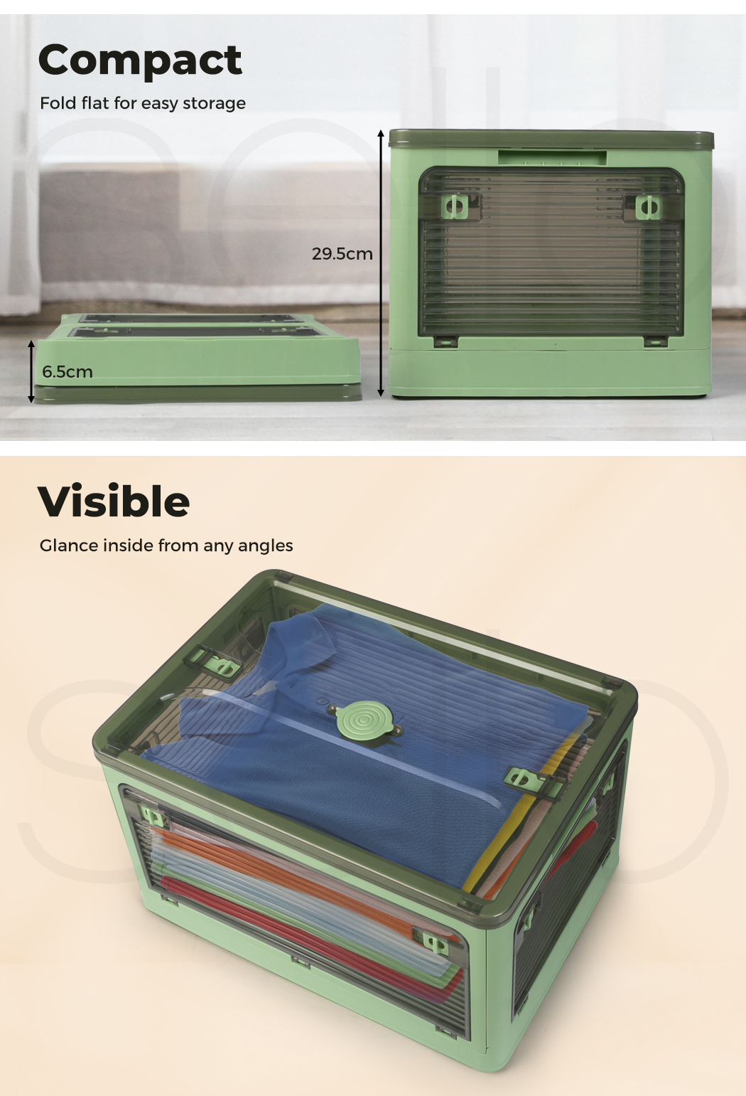 Foldable Storage Containers Stackable 5 Sides Open Organizer Boxes Transparent - Picture 91 of 119