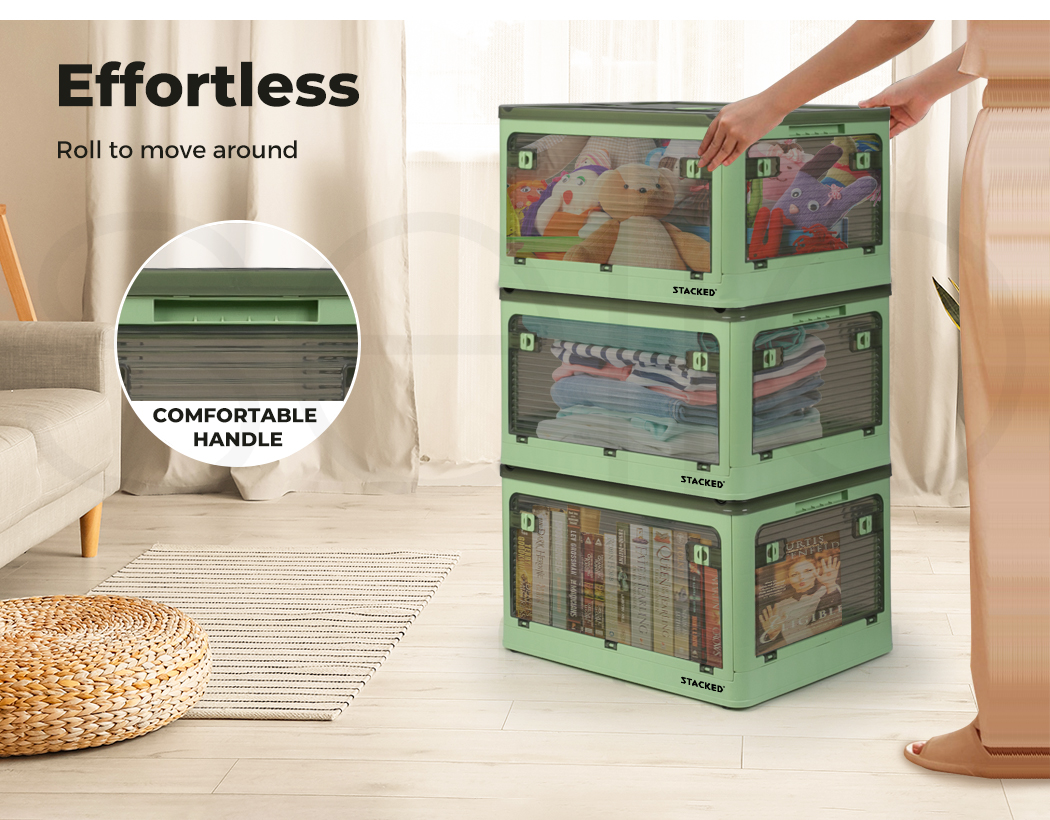 Foldable Storage Containers Stackable 5 Sides Open Organizer Boxes Transparent - Picture 94 of 119