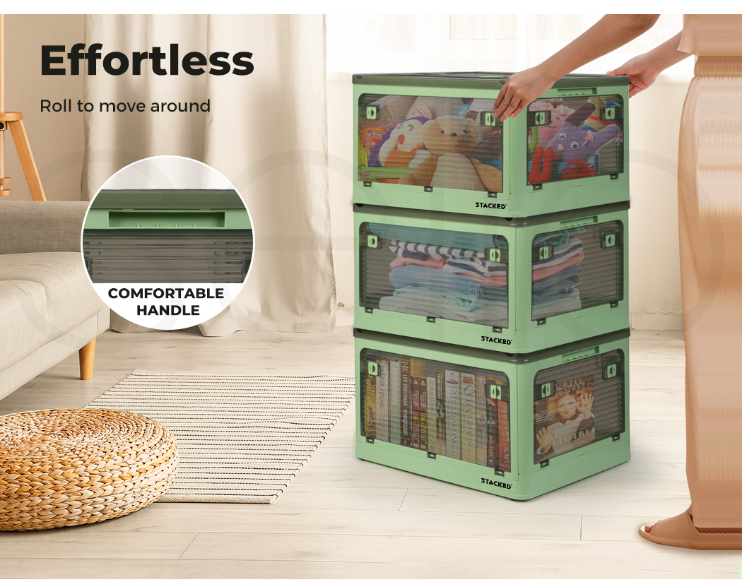 Foldable Storage Containers Stackable 5 Sides Open Organizer Boxes Transparent - Picture 58 of 119