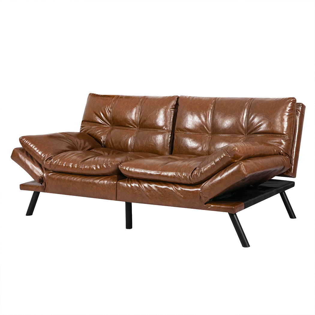 TopSellers-Sofa Bed - Brown PU Leather 2 Seater Adjustable & Comfortable