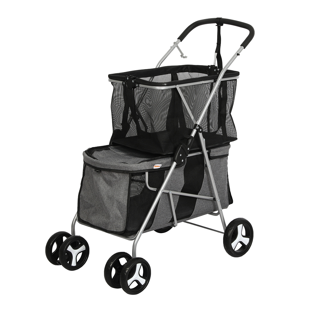 TopSellers-Pet Stroller - Grey Two-Tier Carrier for Easy Dog & Cat Travel