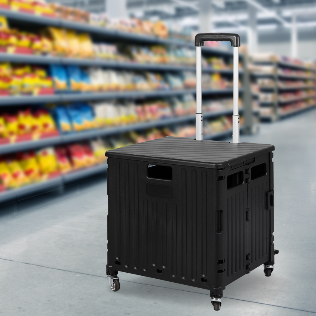 65L Foldable Shopping Trolley Camping Cart Grocery Basket Rolling Wheel Cover - Picture 12 of 59