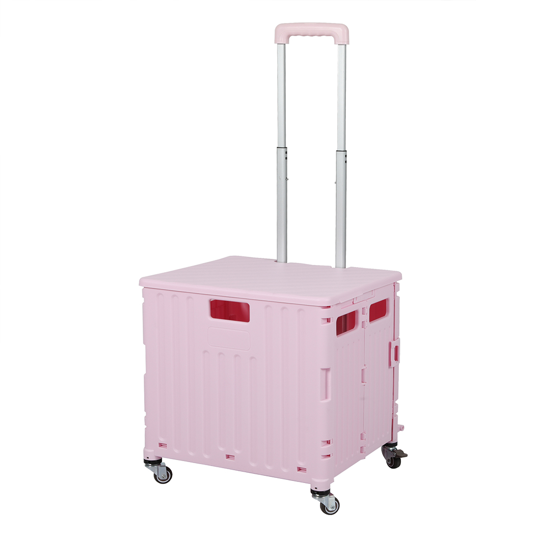 TopSellers-Folding Shopping Trolley Cart - Portable Pink 65L  Lightweight