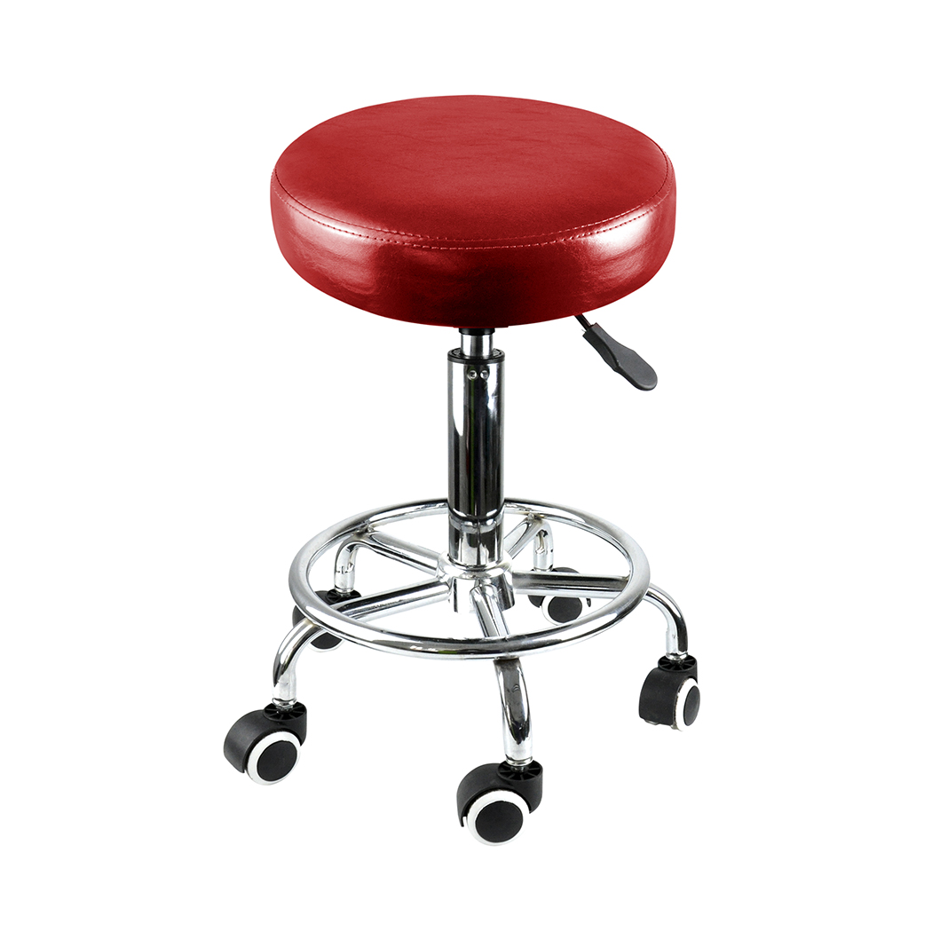 TopSellers-Salon Stool Red PU Leather - Adjustable Height Spa Comfort Wheels