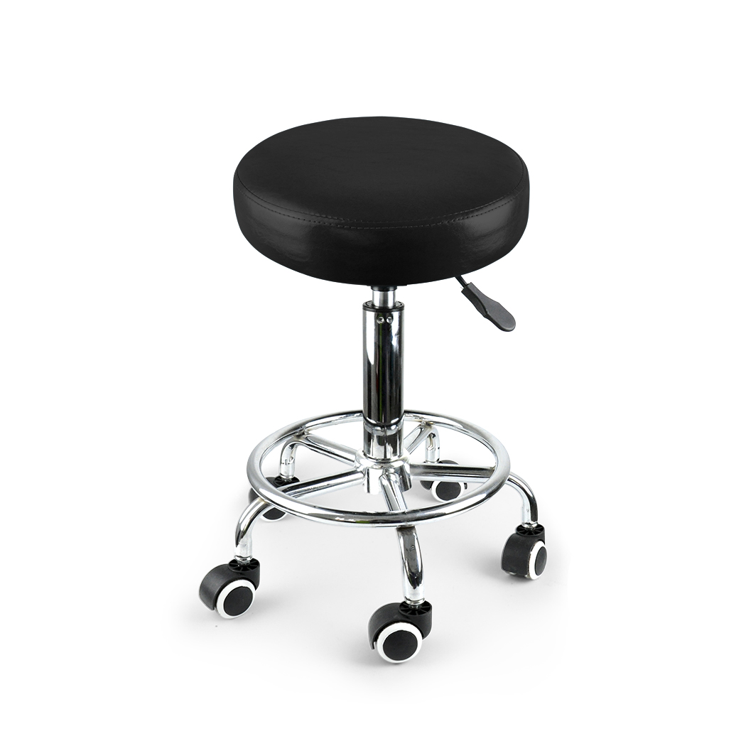 TopSellers-Salon Stool Black PU Leather - 360° Rotation & Adjustable Comfort