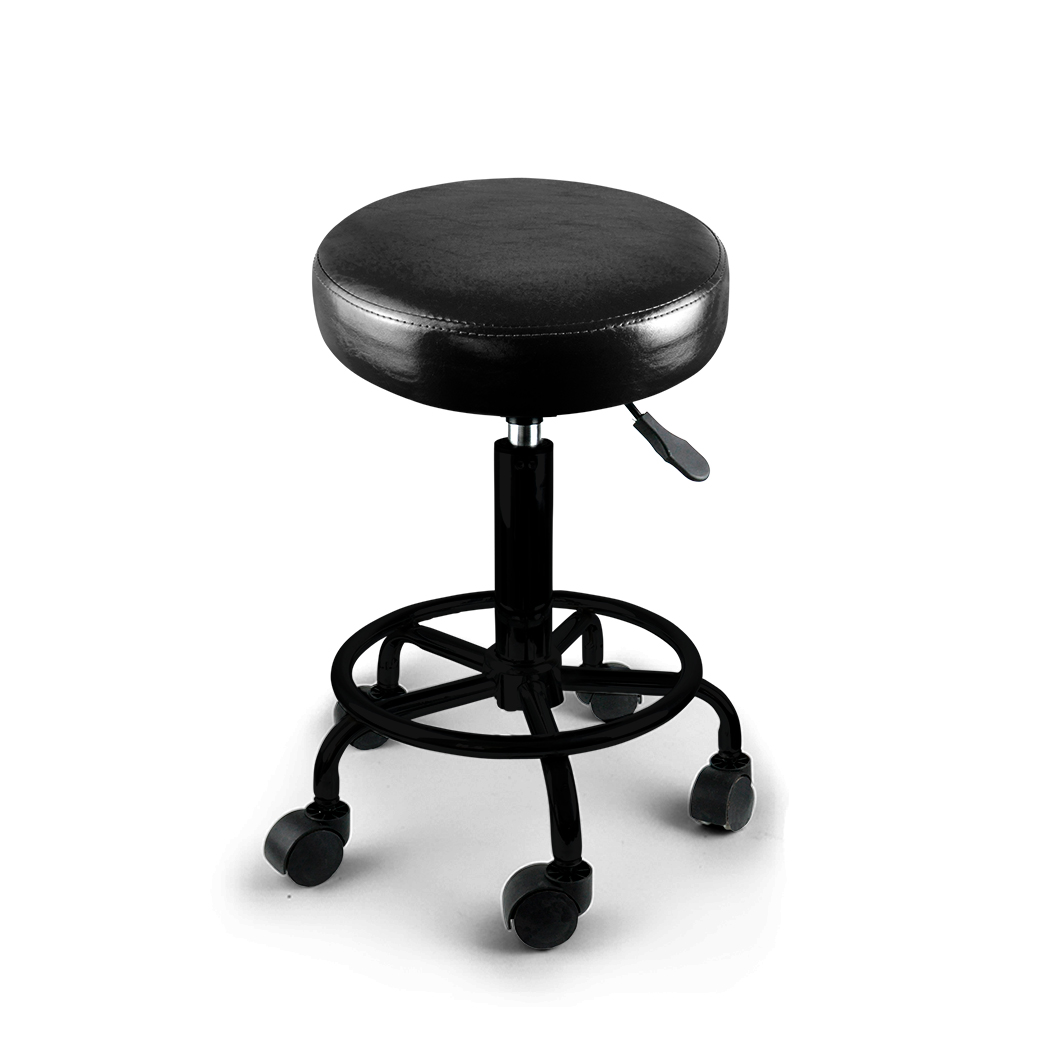 TopSellers-Salon Stool Black PU Leather - 360° Rotation & Adjustable Comfort