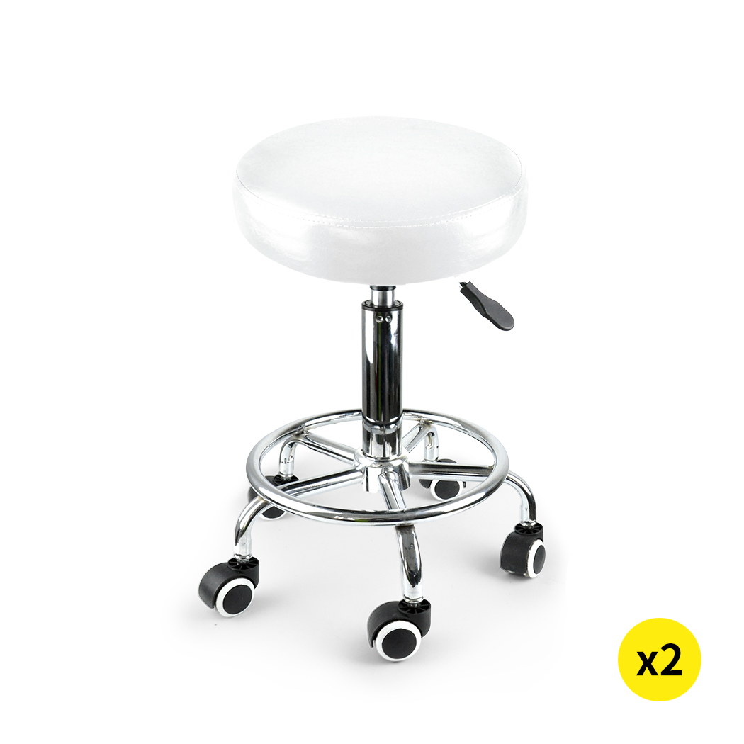 TopSellers-Salon Stool White PU Leather - Adjustable Height & 360° Rotation