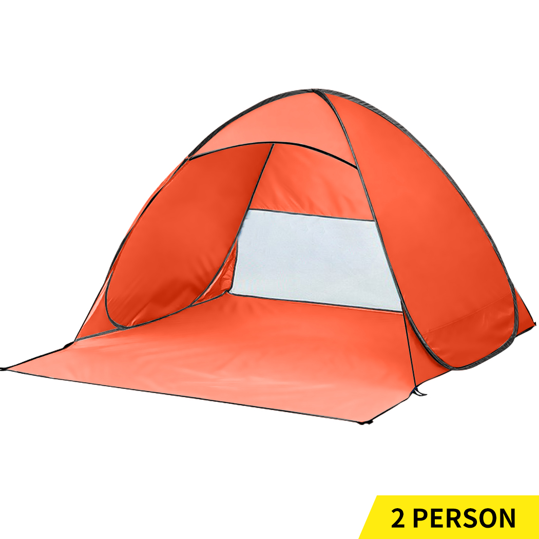 TopSellers-Pop Up Beach Tent - Portable Orange UV Resistant for 2 People