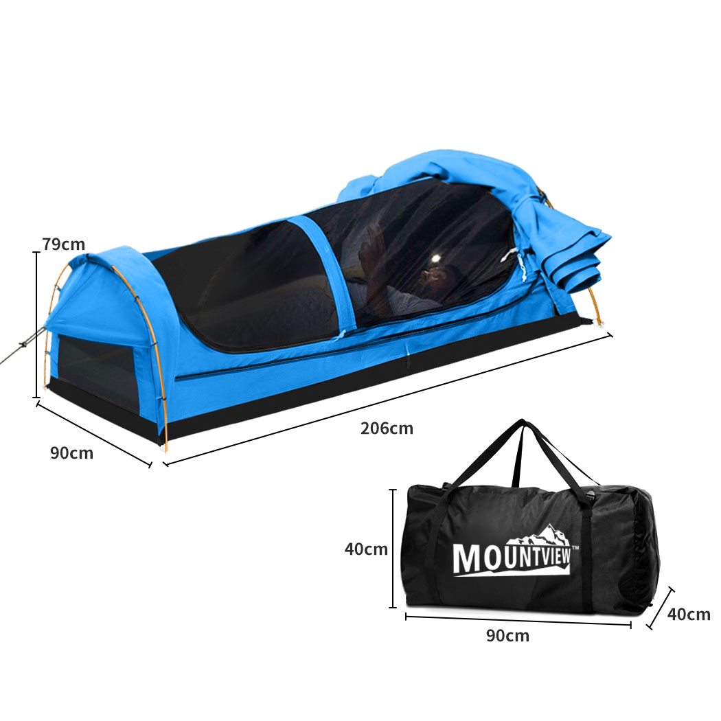 Mountview King Single Swag Camping Swags Canvas Dome Tent Hiking Mattress Blue