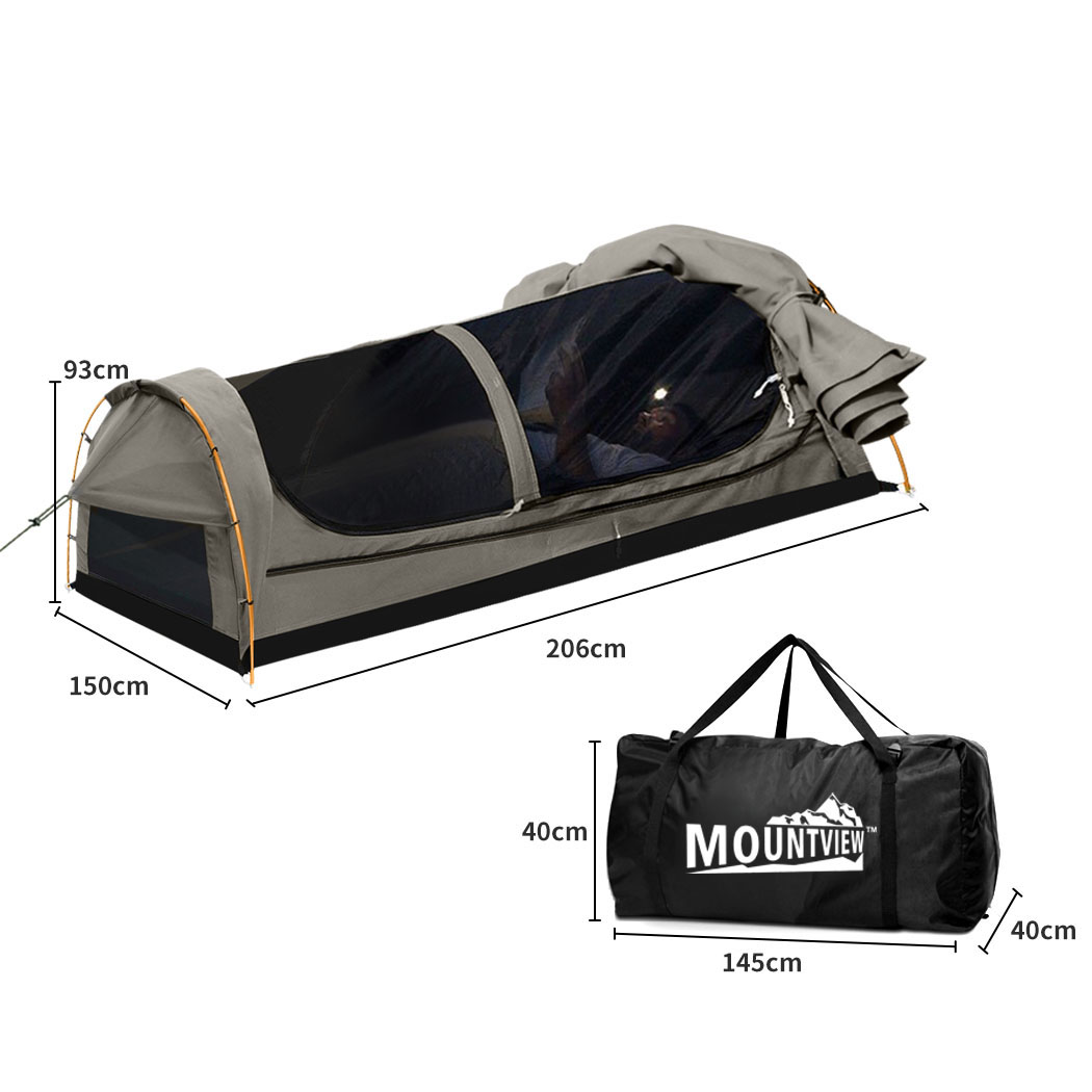 Mountview Double Swag Camping Swags Canvas Dome Tent Hiking Mattress Grey