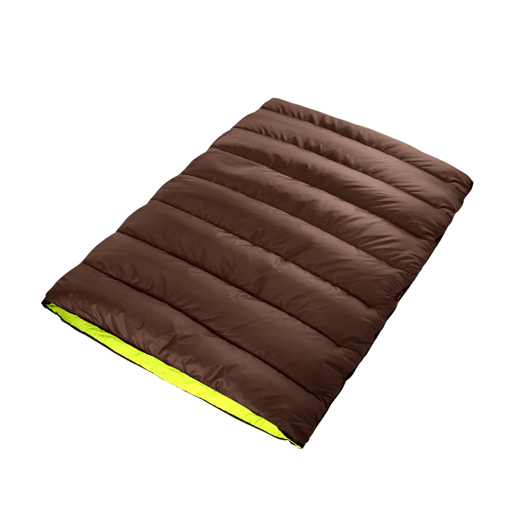 TopSellers-Double Sleeping Bag - Outdoor Green Brown 2 Person Camping Warm