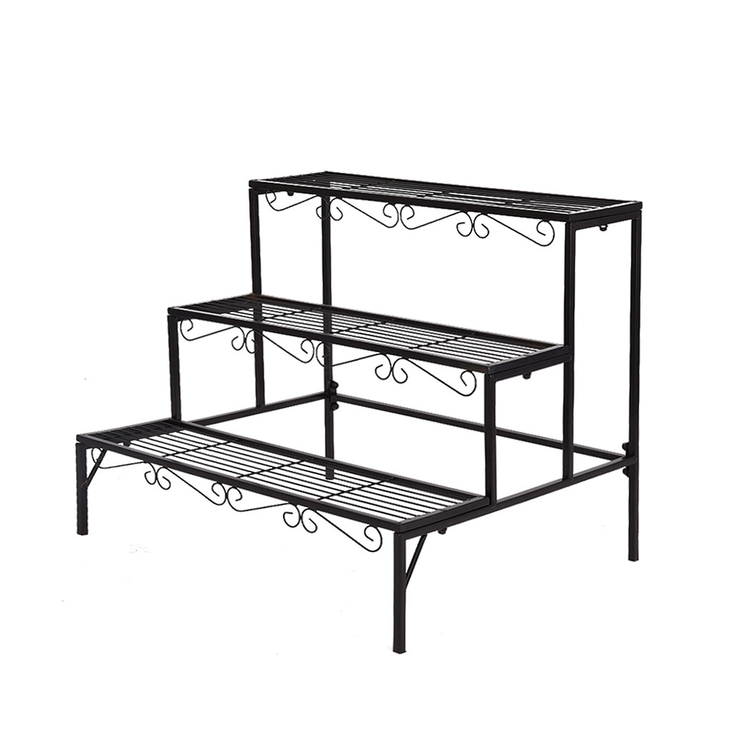 TopSellers-3 Tier Plant Stand - Black Steel  70cm Space Saving & Durable