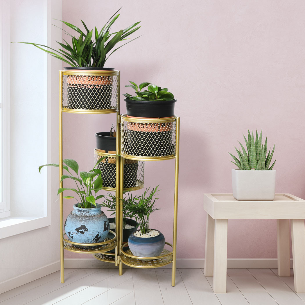Levede 6 Tier Plant Stand Swivel Outdoor Indoor Metal Flower Shelf Gold Garden