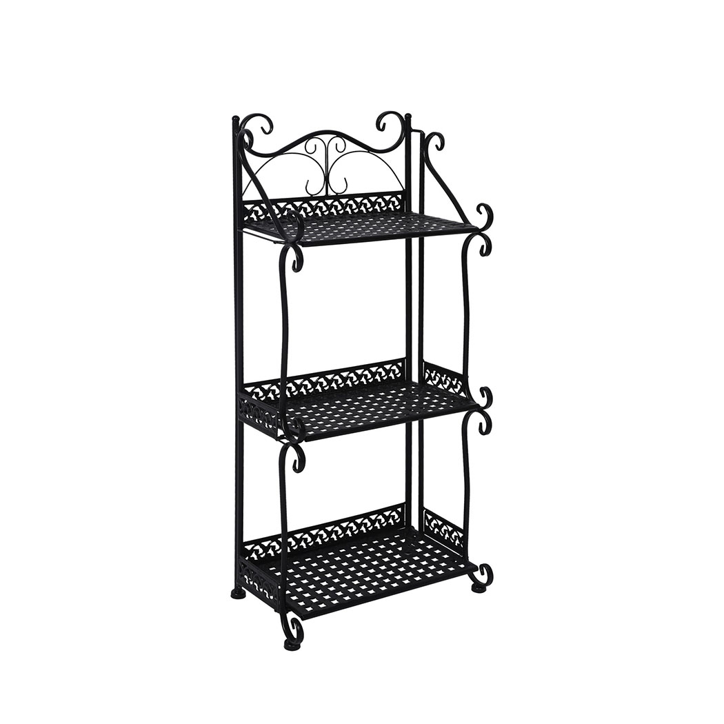 TopSellers-3 Tier Plant Stand - Black Indoor Outdoor Space Saving Steel