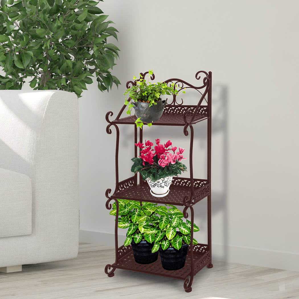 Levede Plant Stand 3 Tiers Outdoor Indoor Metal Flower Pots Rack Garden Shelf