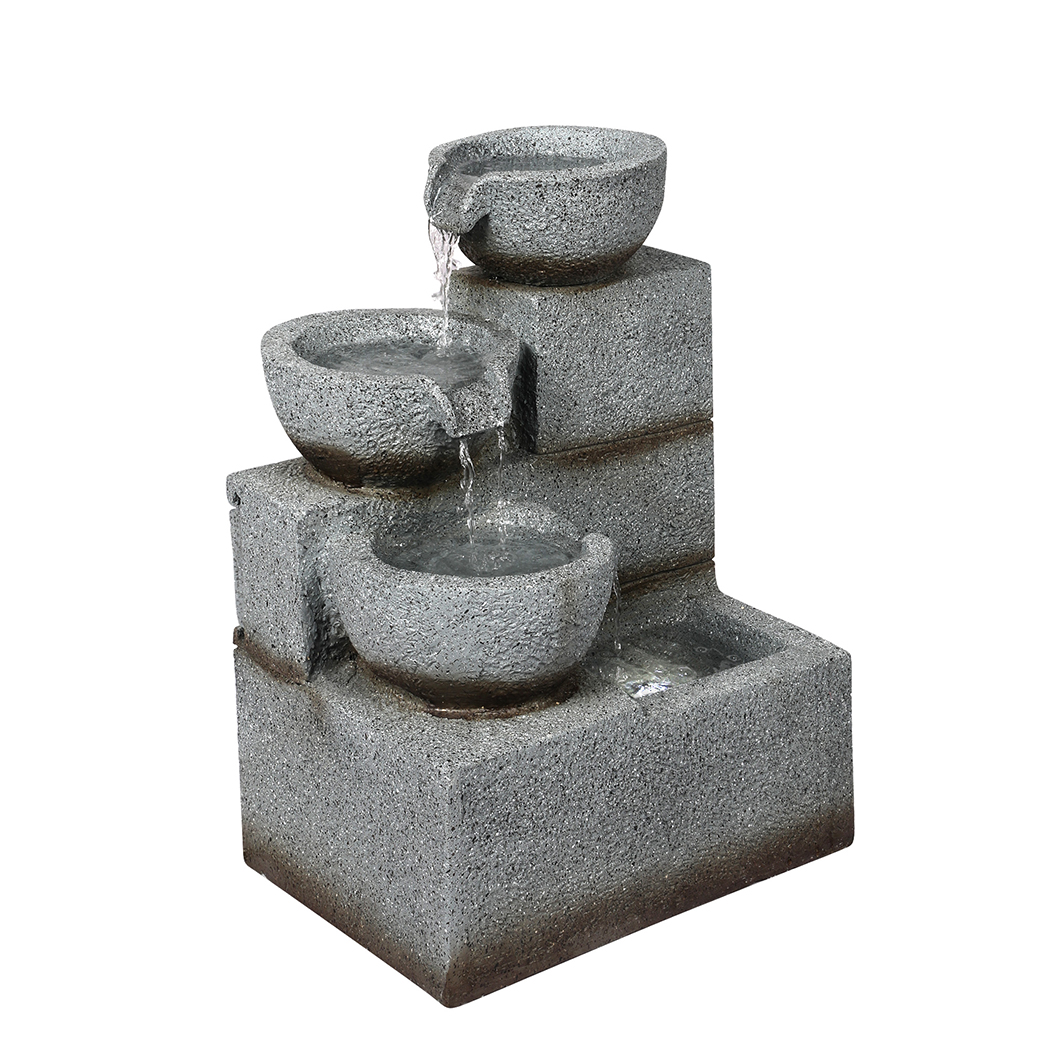 TopSellers-Solar Bird Bath - Grey 38cm Fountain for Outdoor Garden