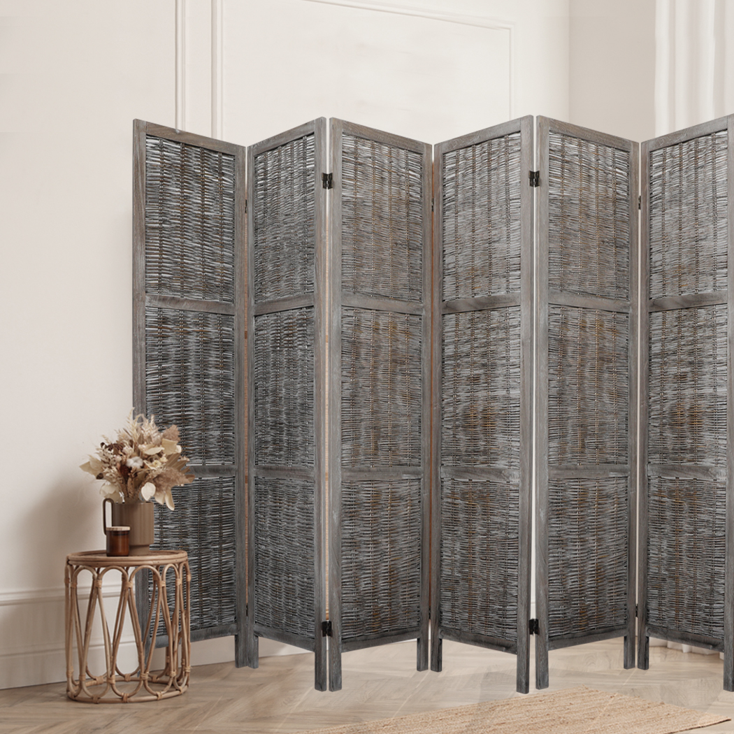 Levede 6 Panels Room Divider Screen Privacy Rattan Timber Fold Woven Grey