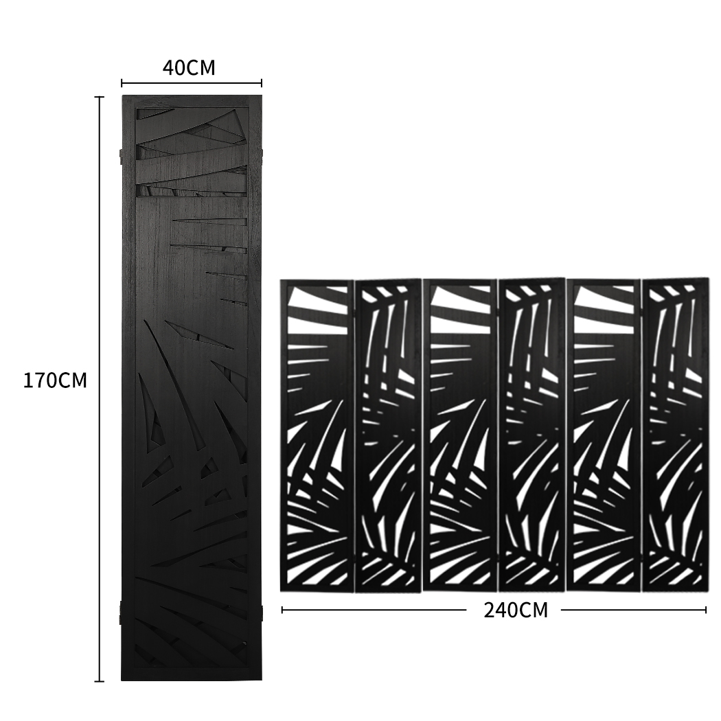 Levede 6 Panel Room Divider Folding Screen Partition Multi Sizes Wood Blcak